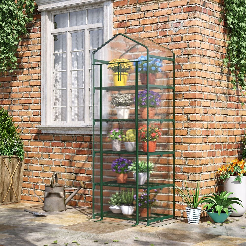 5 Tier Greenhouse OutdoorPortable Shed Metal Frame Transparent 69x49x193cm - SGP Garden Ltd