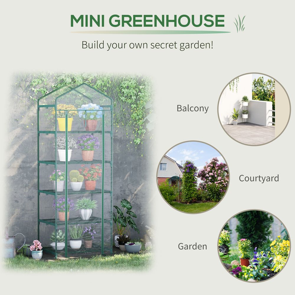 5 Tier Greenhouse OutdoorPortable Shed Metal Frame Transparent 69x49x193cm - SGP Garden Ltd