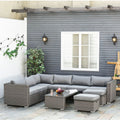 6 PCs PE Rattan Wicker Corner Sofa Set - Grey | Coffee Table & Footstool w/ Cushion | Outdoor Furniture f- SGP Garden Ltd
