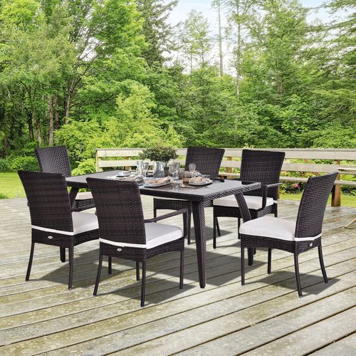 6-Seater Brown Rattan Garden Furniture Tempered Glass Table - SGP Garden Ltd