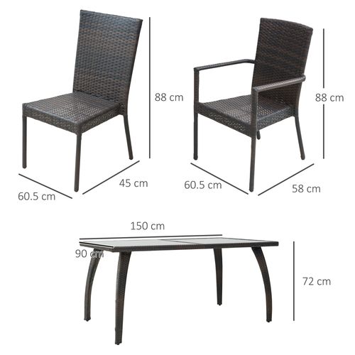 6-Seater Brown Rattan Garden Furniture Tempered Glass Table - SGP Garden Ltd