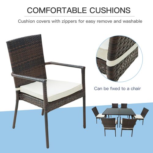 6-Seater Brown Rattan Garden Furniture Tempered Glass Table - SGP Garden Ltd