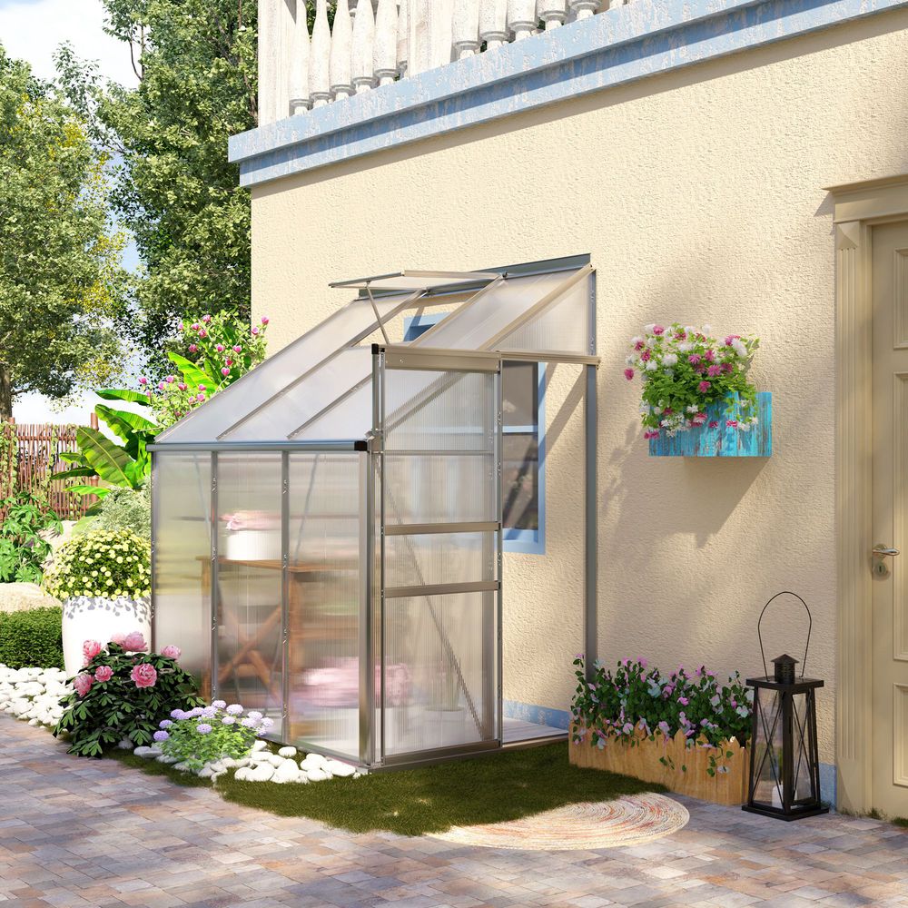 6 x 4ft Polycarbonate Greenhouse Aluminum Roof Vent, Rain Gutter Sliding Door, - SGP Garden Ltd