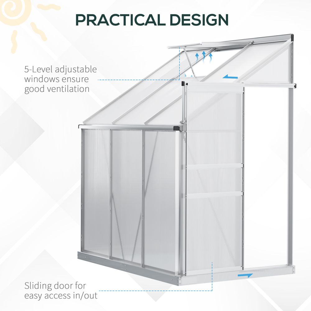 6 x 4ft Polycarbonate Greenhouse Aluminum Roof Vent, Rain Gutter Sliding Door, - SGP Garden Ltd