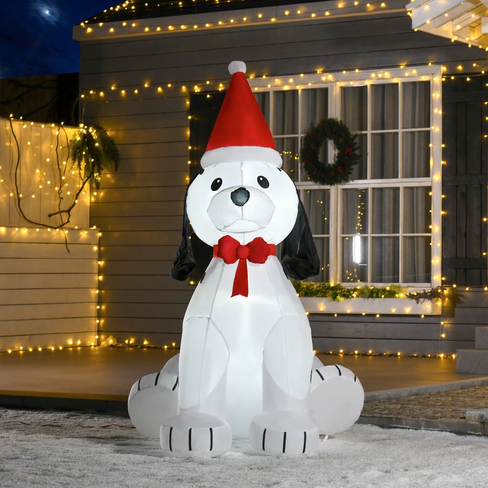 6ft Inflatable Christmas Puppy Dog Wearing Santa Hat Lighted Outdoor Indoor - SGP Garden Ltd