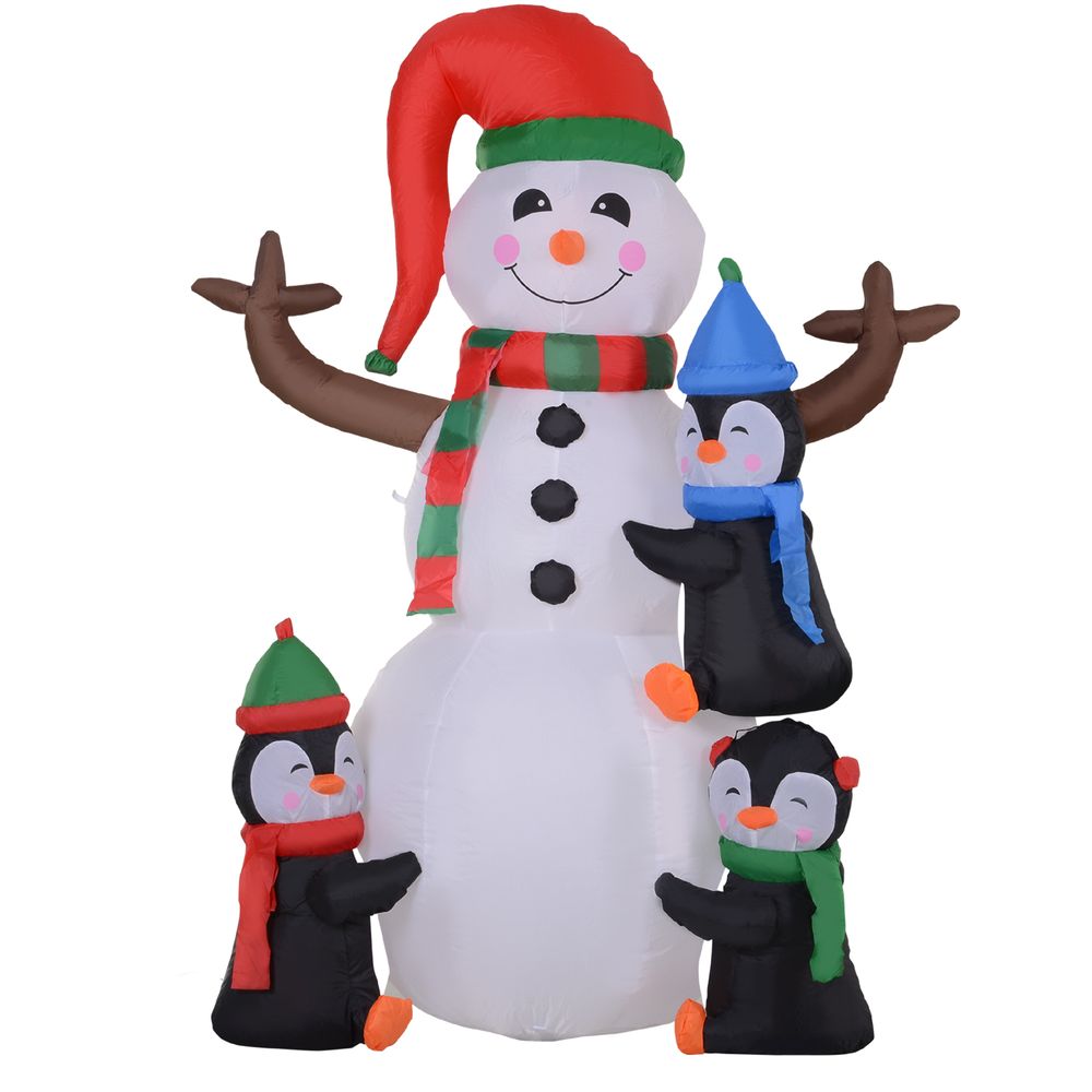 6ft Inflatable Christmas Snowman with Three Penguins LED Outdoor Yard Deco - SGP Garden Ltd