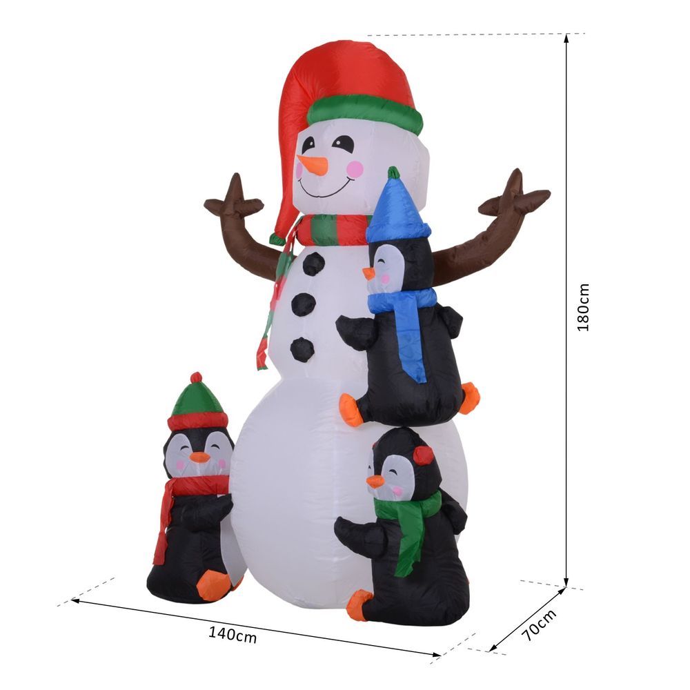 6ft Inflatable Christmas Snowman with Three Penguins LED Outdoor Yard Deco - SGP Garden Ltd