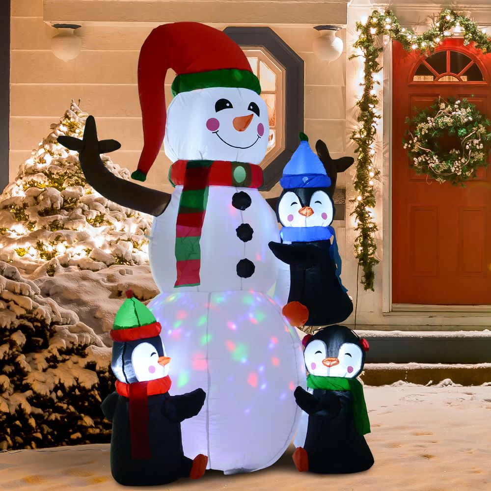 6ft Inflatable Christmas Snowman with Three Penguins LED Outdoor Yard Deco - SGP Garden Ltd