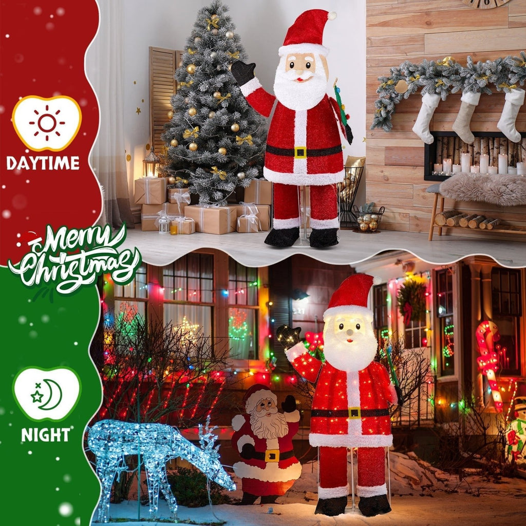 6FT Lighted Santa Christmas Yard Decorations, Pre-lit Pull Up Santa Waving Hand with 180 LED Warm White Lights and Ropes Stakes for Xmas Outdoor Holiday Indoor Decor Lighted Holiday Displays - SGP Garden Ltd