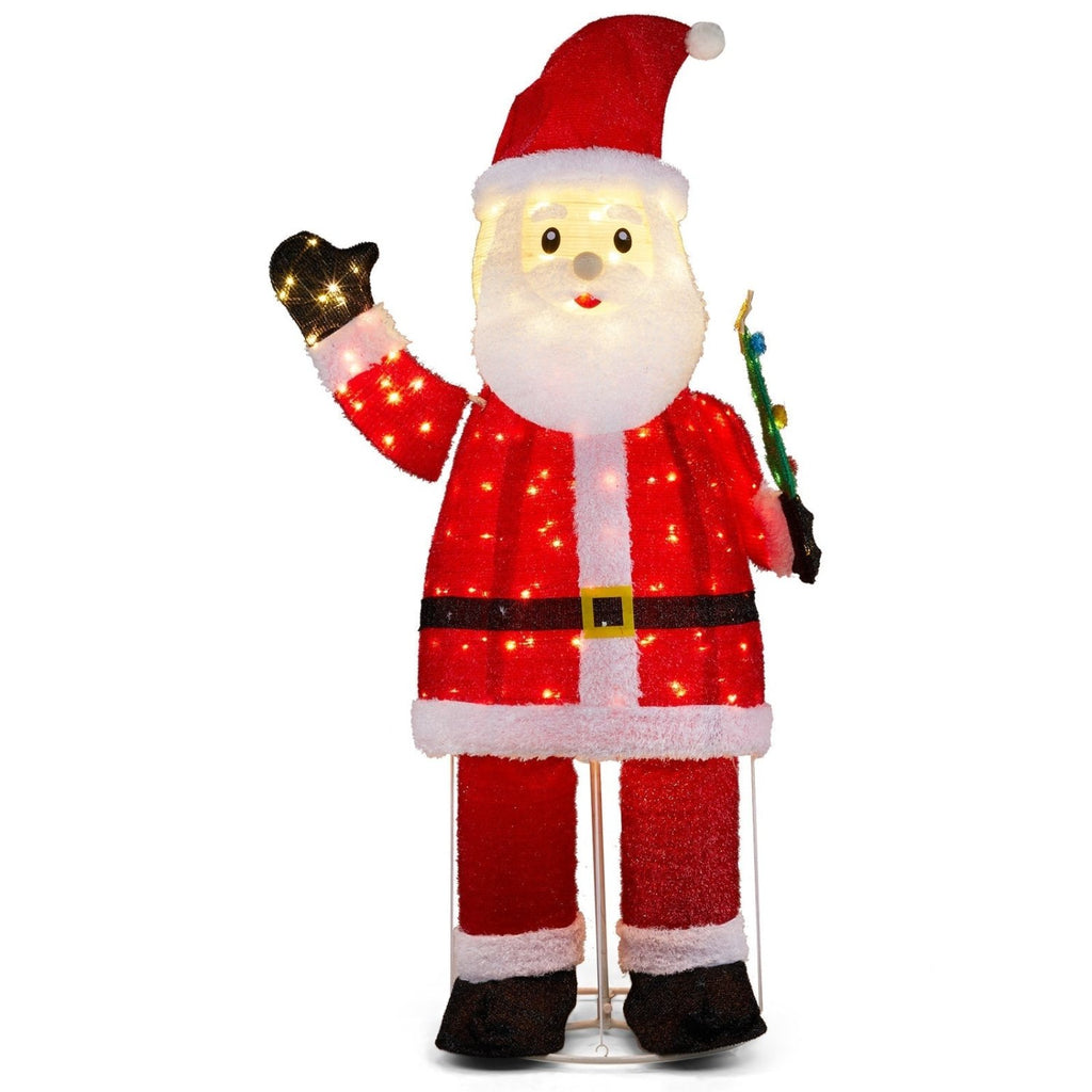 6FT Lighted Santa Christmas Yard Decorations, Pre-lit Pull Up Santa Waving Hand with 180 LED Warm White Lights and Ropes Stakes for Xmas Outdoor Holiday Indoor Decor Lighted Holiday Displays - SGP Garden Ltd