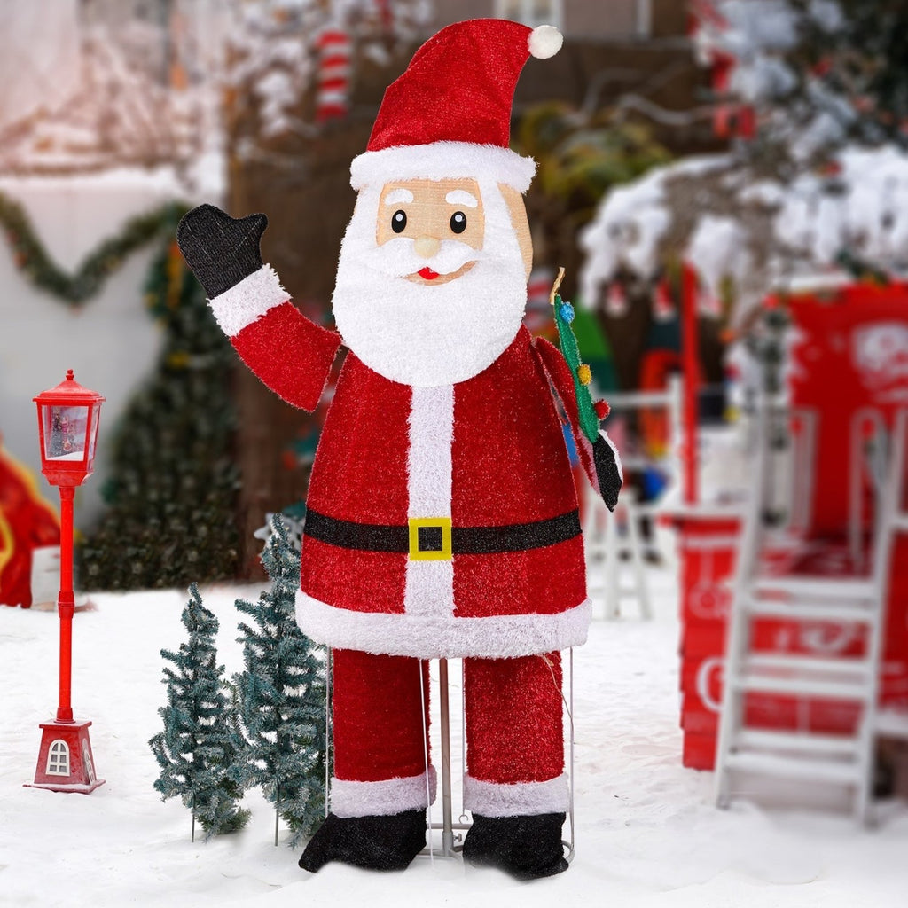 6FT Lighted Santa Christmas Yard Decorations, Pre-lit Pull Up Santa Waving Hand with 180 LED Warm White Lights and Ropes Stakes for Xmas Outdoor Holiday Indoor Decor Lighted Holiday Displays - SGP Garden Ltd