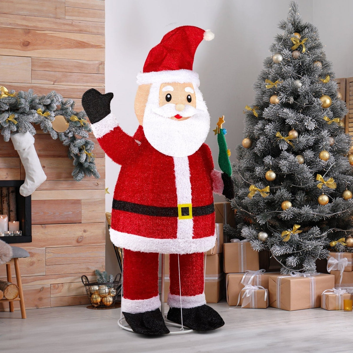 6FT Lighted Santa Christmas Yard Decorations, Pre-lit Pull Up Santa Waving Hand with 180 LED Warm White Lights and Ropes Stakes for Xmas Outdoor Holiday Indoor Decor Lighted Holiday Displays - SGP Garden Ltd