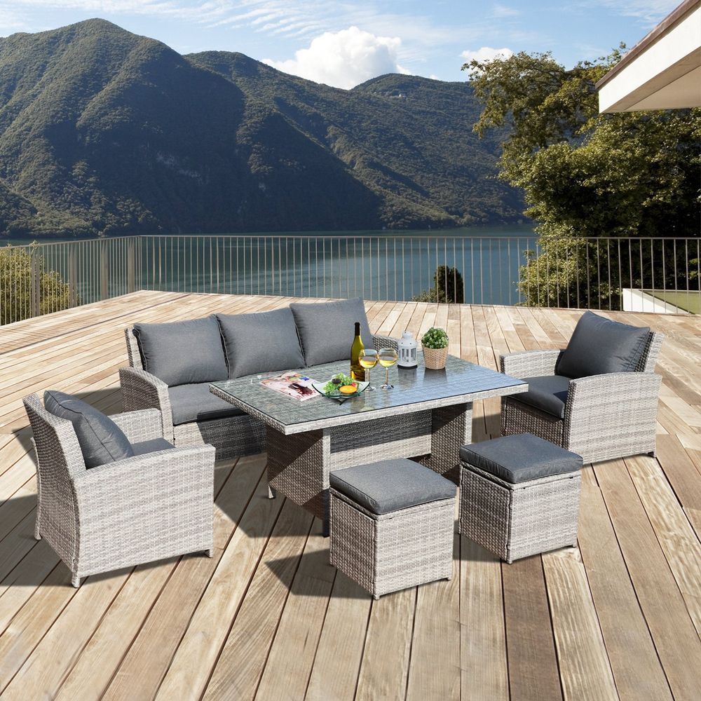 6Pcs Rattan Dining Set - Outdoor w/ Cushion - Garden Furniture - SGP Garden Ltd