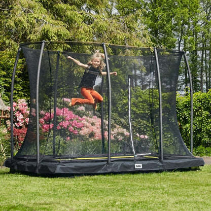 7ft x 5ft Salta Black Rectangular Comfort Edition Inground Trampoline with Enclosure - SGP Garden Ltd