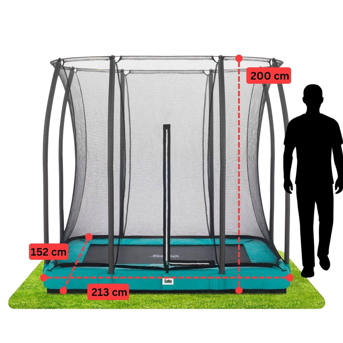 7ft x 5ft Salta Green Rectangular Comfort Edition Inground Trampoline with Enclosure - SGP Garden Ltd