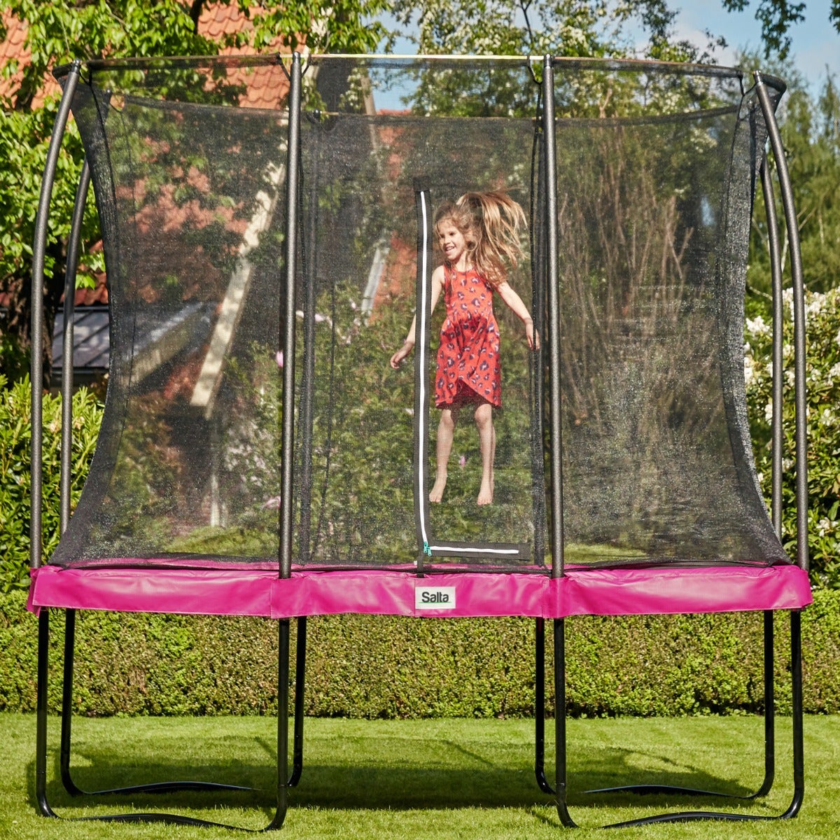7ft x 5ft Salta Pink Rectangular Comfort Edition Trampoline with Enclosure - SGP Garden Ltd