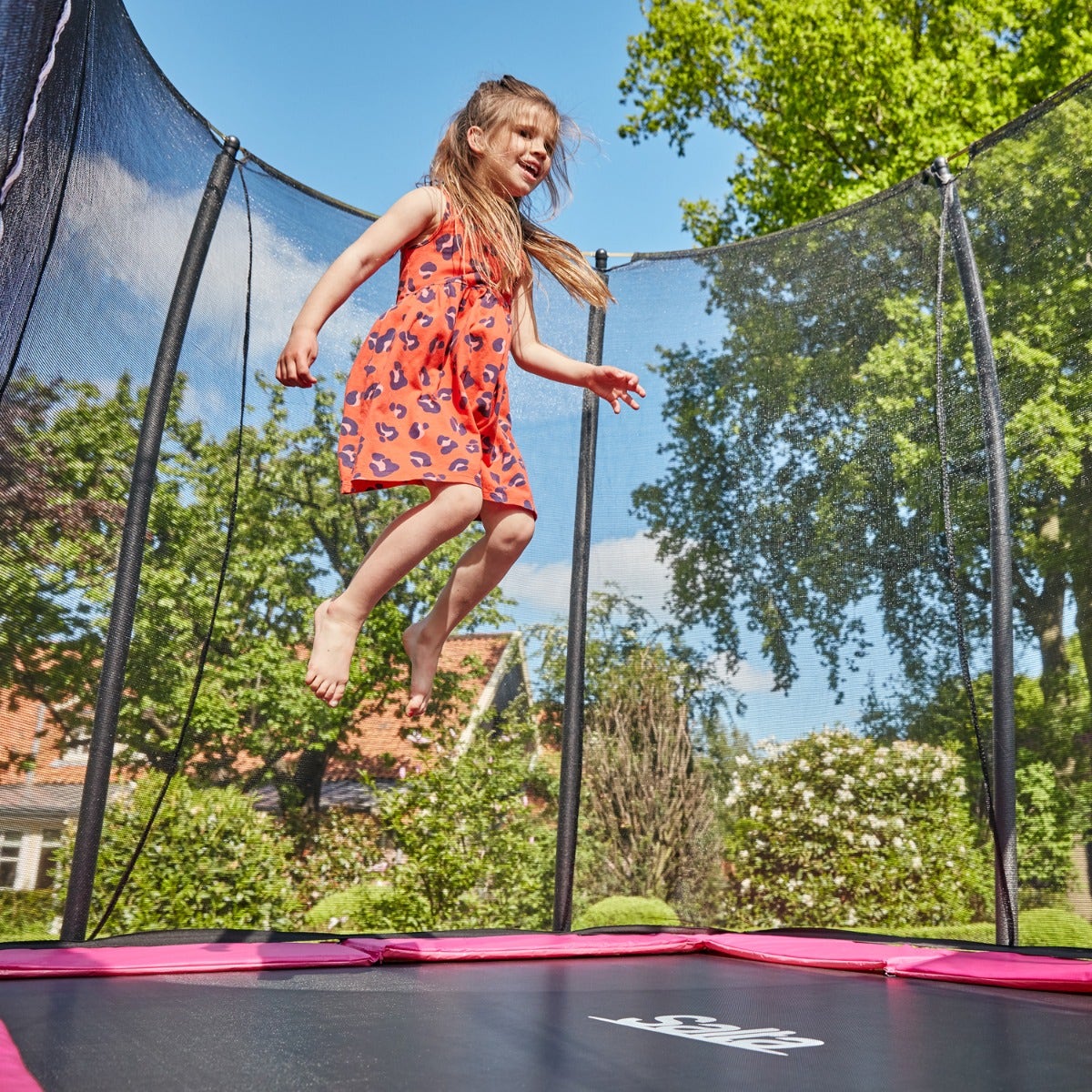 7ft x 5ft Salta Pink Rectangular Comfort Edition Trampoline with Enclosure - SGP Garden Ltd