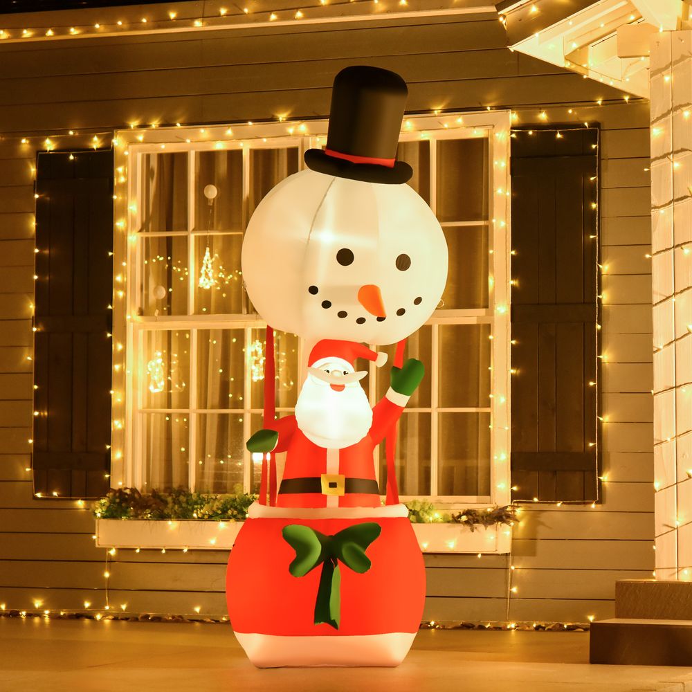 8ft Christmas Inflatable Deco with Santa Claus on Snowman Hot Air Balloon LED - SGP Garden Ltd