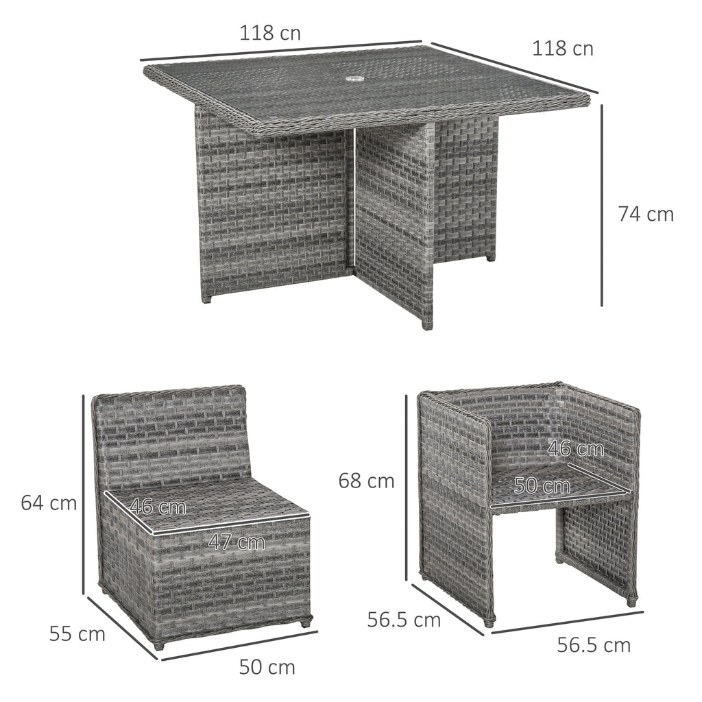 9 PCs Rattan Dining Table Chair Set 8-seater Cube Sofa & Umbrella Table Grey - SGP Garden Ltd