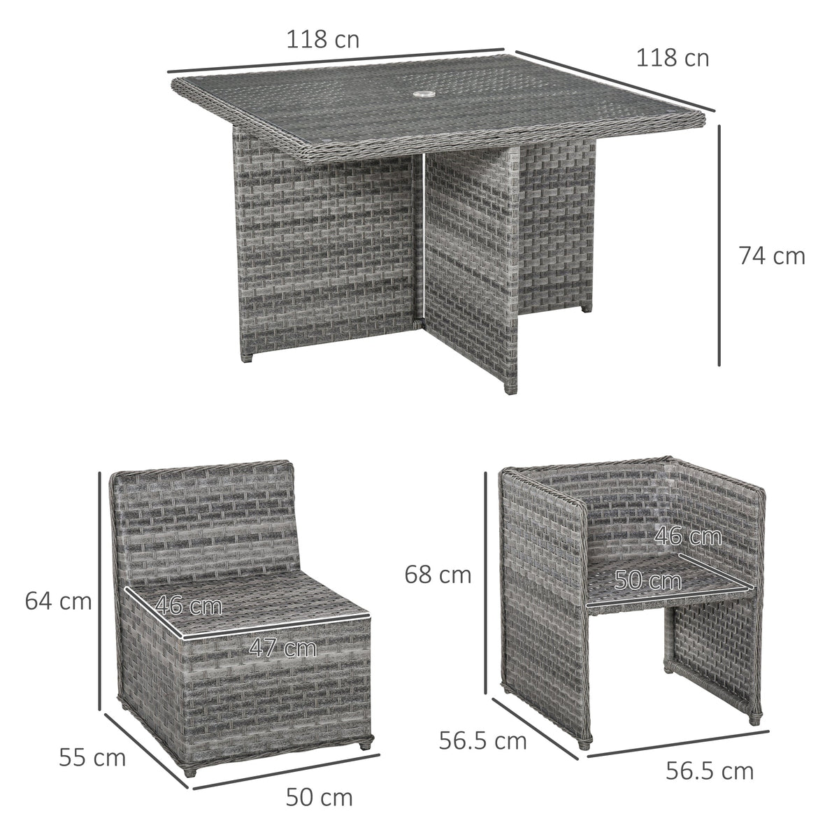 9 PCs Rattan Dining Table Chair Set 8-seater Cube Sofa & Umbrella Table Grey - SGP Garden Ltd
