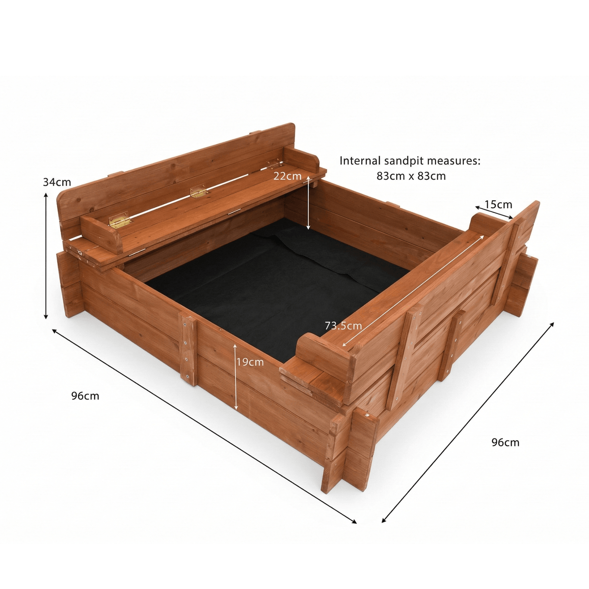 96cm Square Wooden Sandpit with Integrated Folding Lid - SGP Garden Ltd