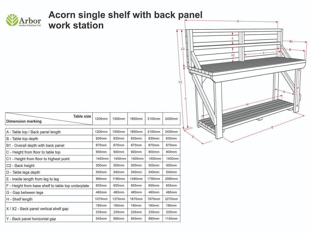 Acorn Wooden Workbench With Back Panel - SGP Garden Ltd
