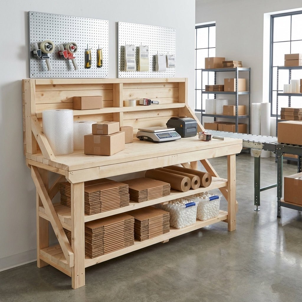 Acorn Wooden Workbench With Back Panel and Double Shelf - SGP Garden Ltd