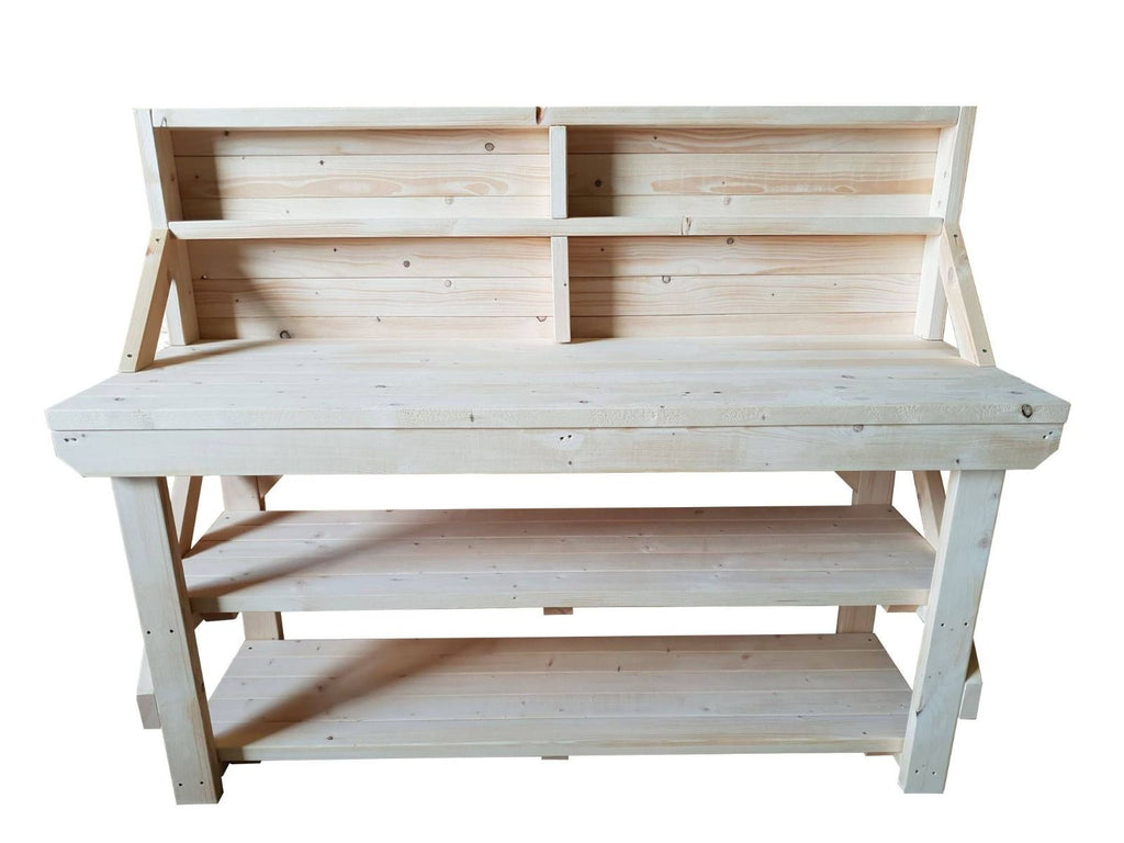 Acorn Wooden Workbench With Back Panel and Double Shelf - SGP Garden Ltd