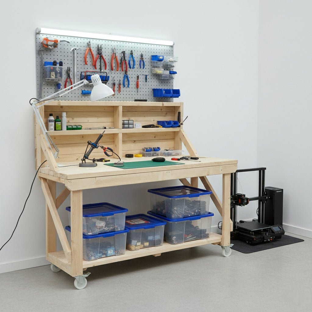 Acorn Wooden Workbench With Back Panel and Wheels - SGP Garden Ltd