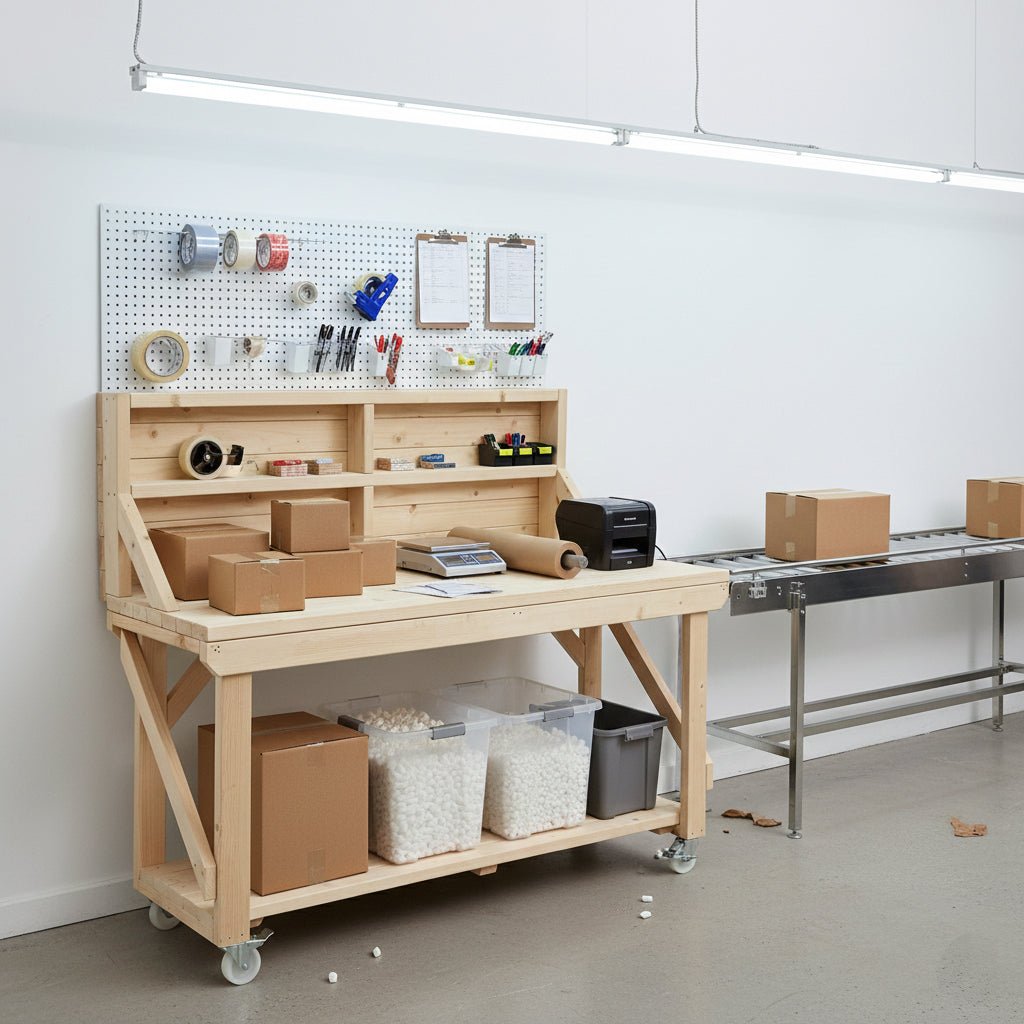 Acorn Wooden Workbench With Back Panel and Wheels - SGP Garden Ltd
