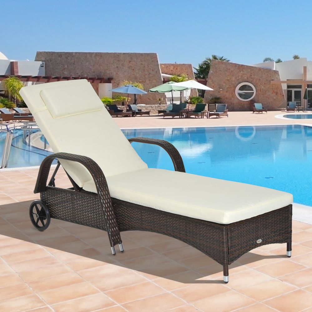 Adjustable Rattan Sun Lounger Outdoor Recliner w/ Cushion Garden Pool - SGP Garden Ltd