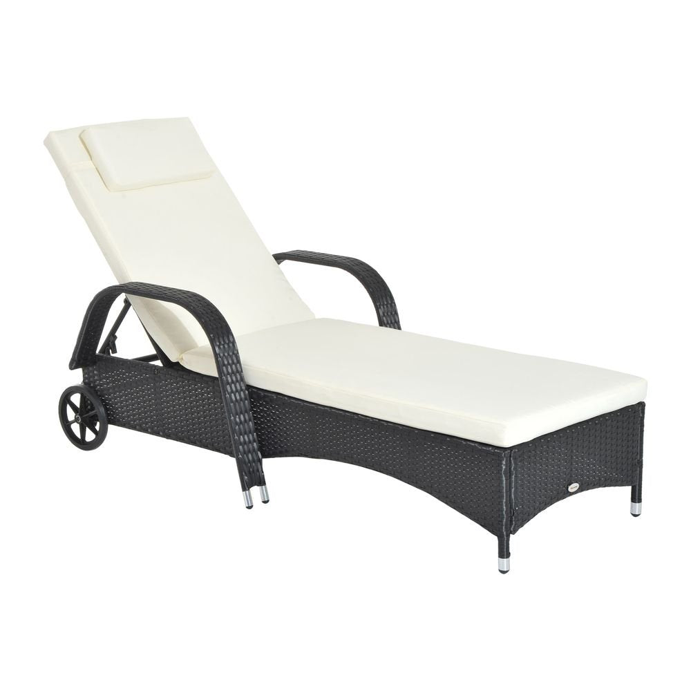 Adjustable Rattan Sun Lounger Outdoor Recliner w/ Cushion Garden Pool - SGP Garden Ltd