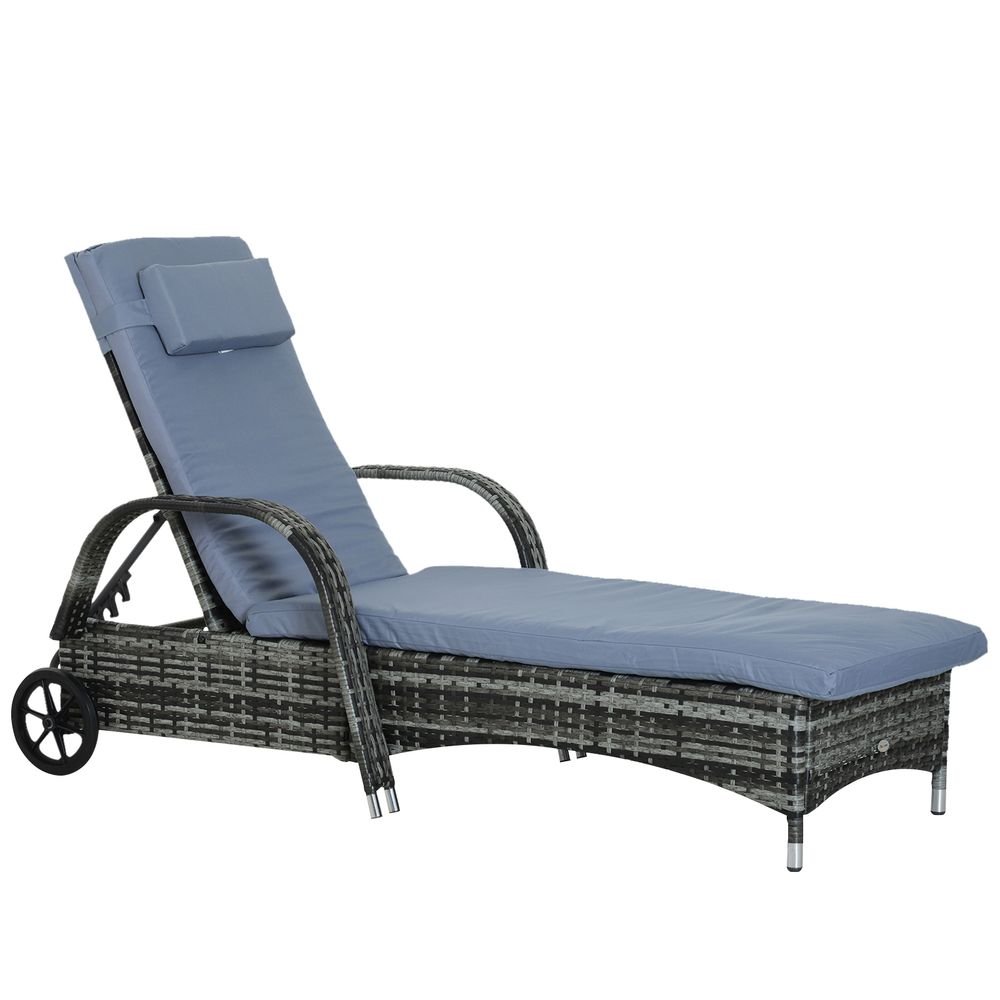 Adjustable Rattan Sun Lounger Outdoor Recliner w/ Cushion Garden Pool - SGP Garden Ltd