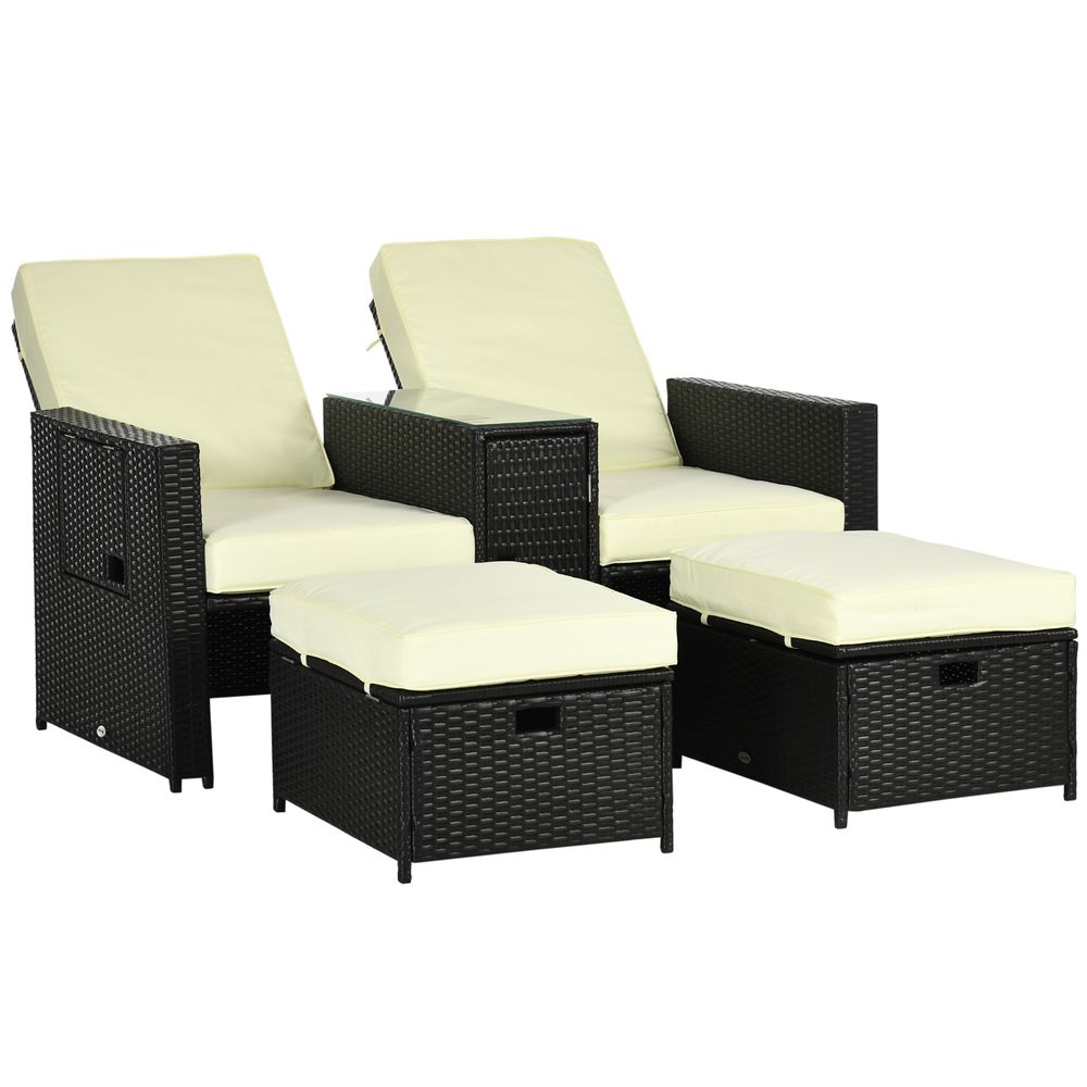 Adjustable Rattan Sun Lounger Set w/ Footstools & Storage Table - Ideal for Relaxation - High Quality - SGP Garden Ltd