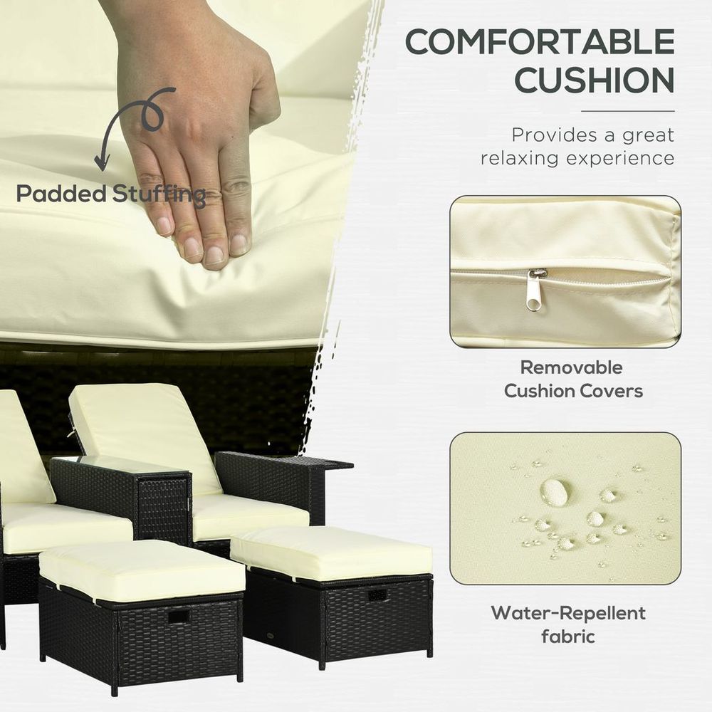 Adjustable Rattan Sun Lounger Set w/ Footstools & Storage Table - Ideal for Relaxation - High Quality - SGP Garden Ltd
