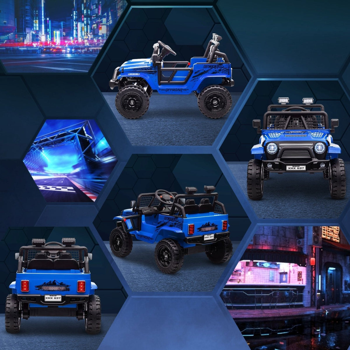 AIYAPLAY 12V Battery Powered Kids Ride-On Car, Electric Truck w/ Spring Suspension, Remote, Music, Horn, Lights, Blue - SGP Garden Ltd