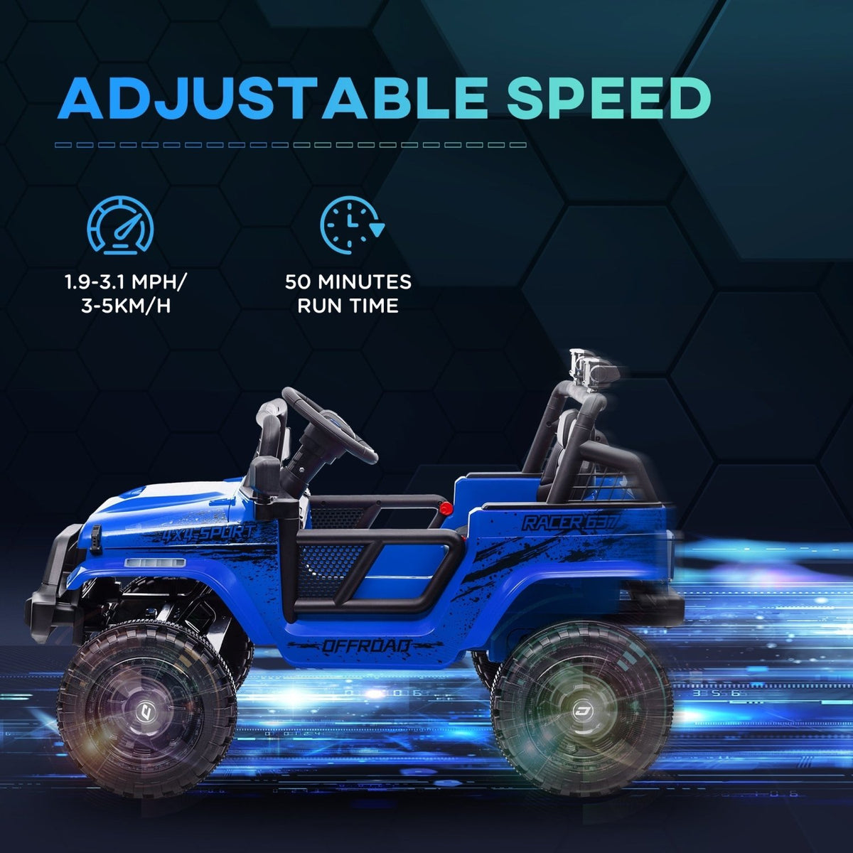 AIYAPLAY 12V Battery Powered Kids Ride-On Car, Electric Truck w/ Spring Suspension, Remote, Music, Horn, Lights, Blue - SGP Garden Ltd
