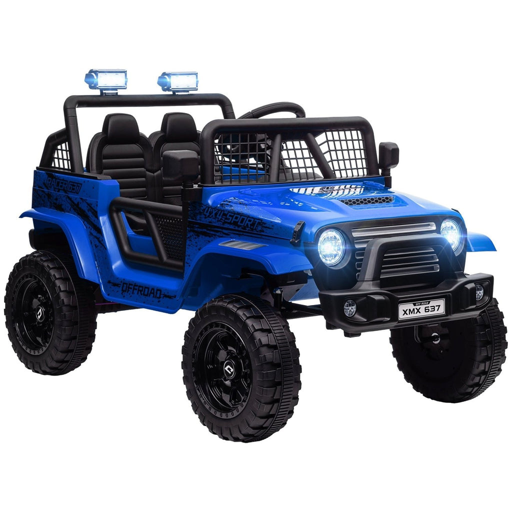 AIYAPLAY 12V Battery Powered Kids Ride-On Car, Electric Truck w/ Spring Suspension, Remote, Music, Horn, Lights, Blue - SGP Garden Ltd