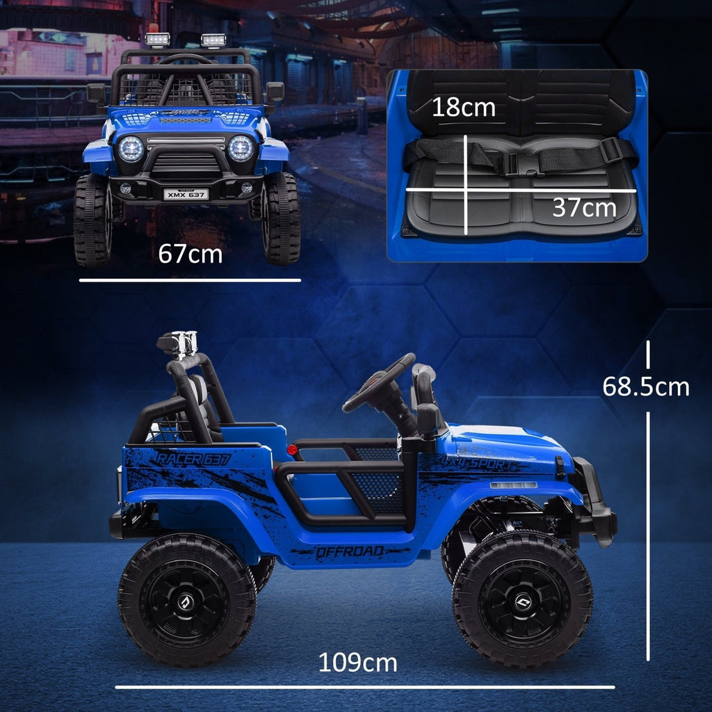 AIYAPLAY 12V Battery Powered Kids Ride-On Car, Electric Truck w/ Spring Suspension, Remote, Music, Horn, Lights, Blue - SGP Garden Ltd