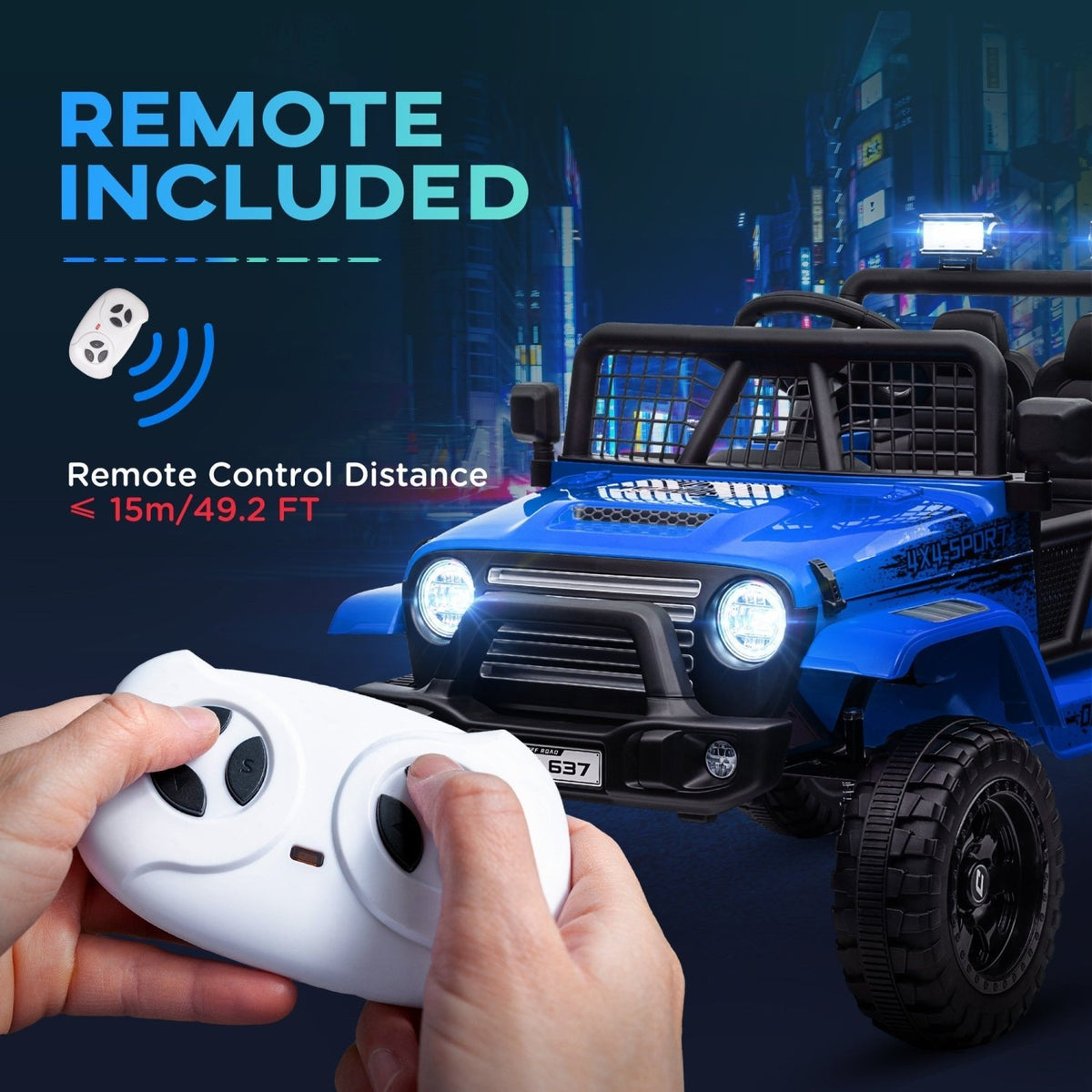 AIYAPLAY 12V Battery Powered Kids Ride-On Car, Electric Truck w/ Spring Suspension, Remote, Music, Horn, Lights, Blue - SGP Garden Ltd
