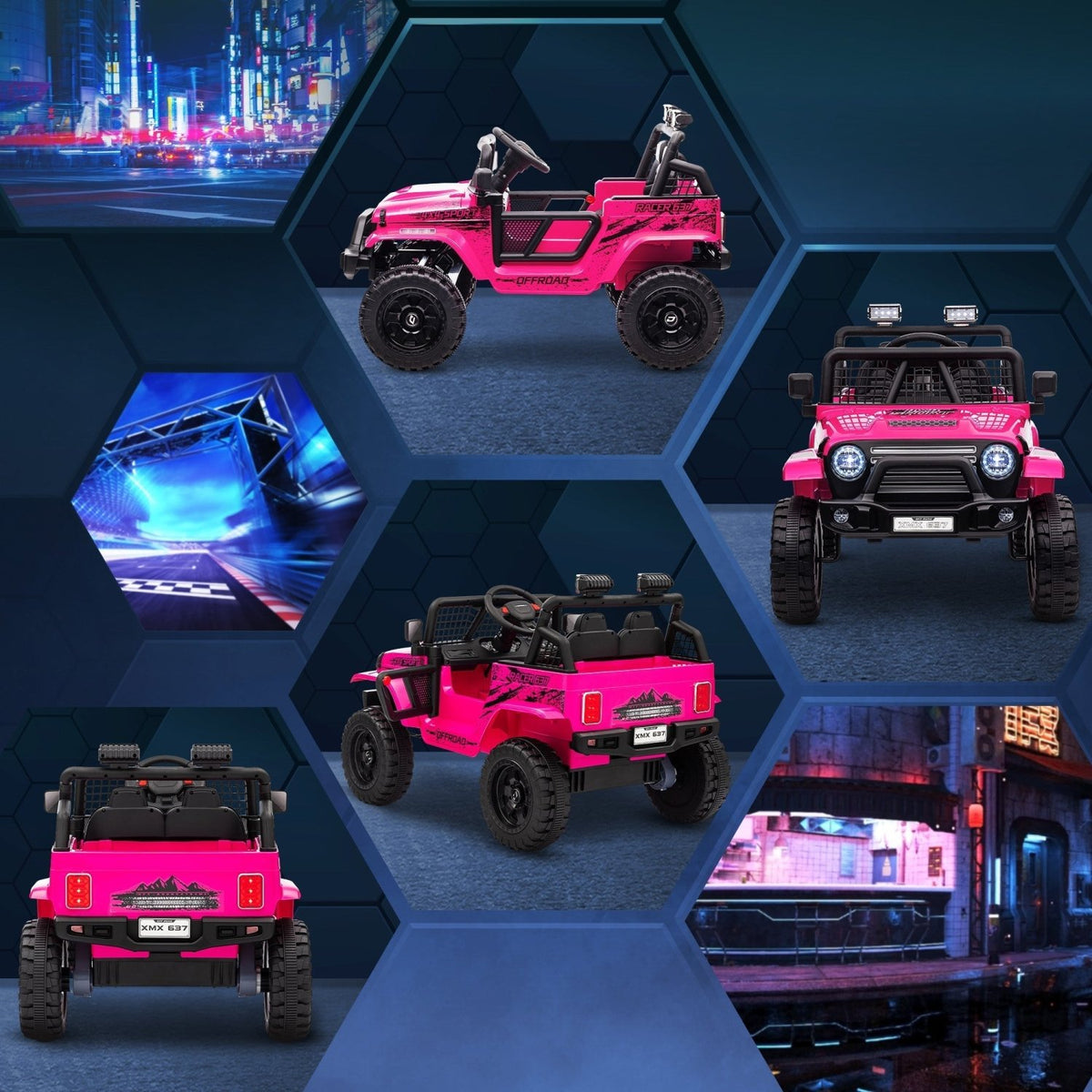 AIYAPLAY 12V Battery Powered Kids Ride-On Car, Electric Truck w/ Spring Suspension, Remote, Music, Horn, Lights, Pink - SGP Garden Ltd