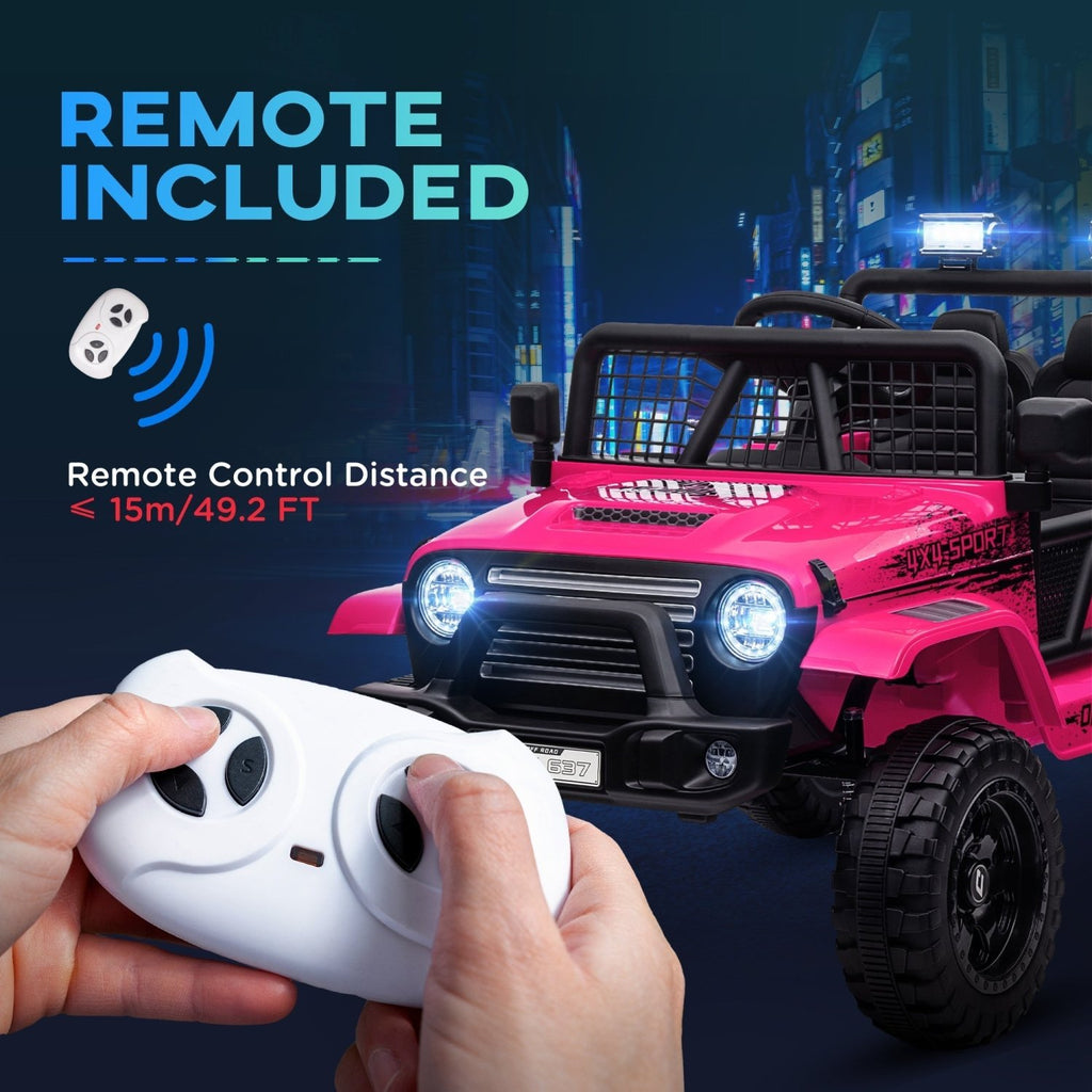 AIYAPLAY 12V Battery Powered Kids Ride-On Car, Electric Truck w/ Spring Suspension, Remote, Music, Horn, Lights, Pink - SGP Garden Ltd