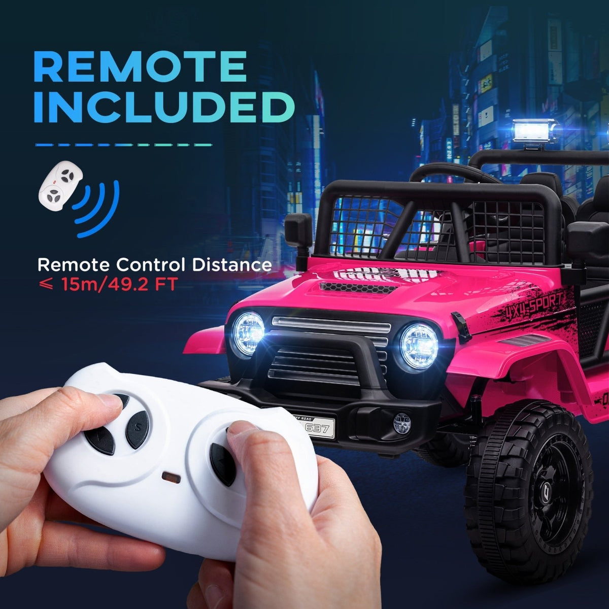 AIYAPLAY 12V Battery Powered Kids Ride-On Car, Electric Truck w/ Spring Suspension, Remote, Music, Horn, Lights, Pink - SGP Garden Ltd