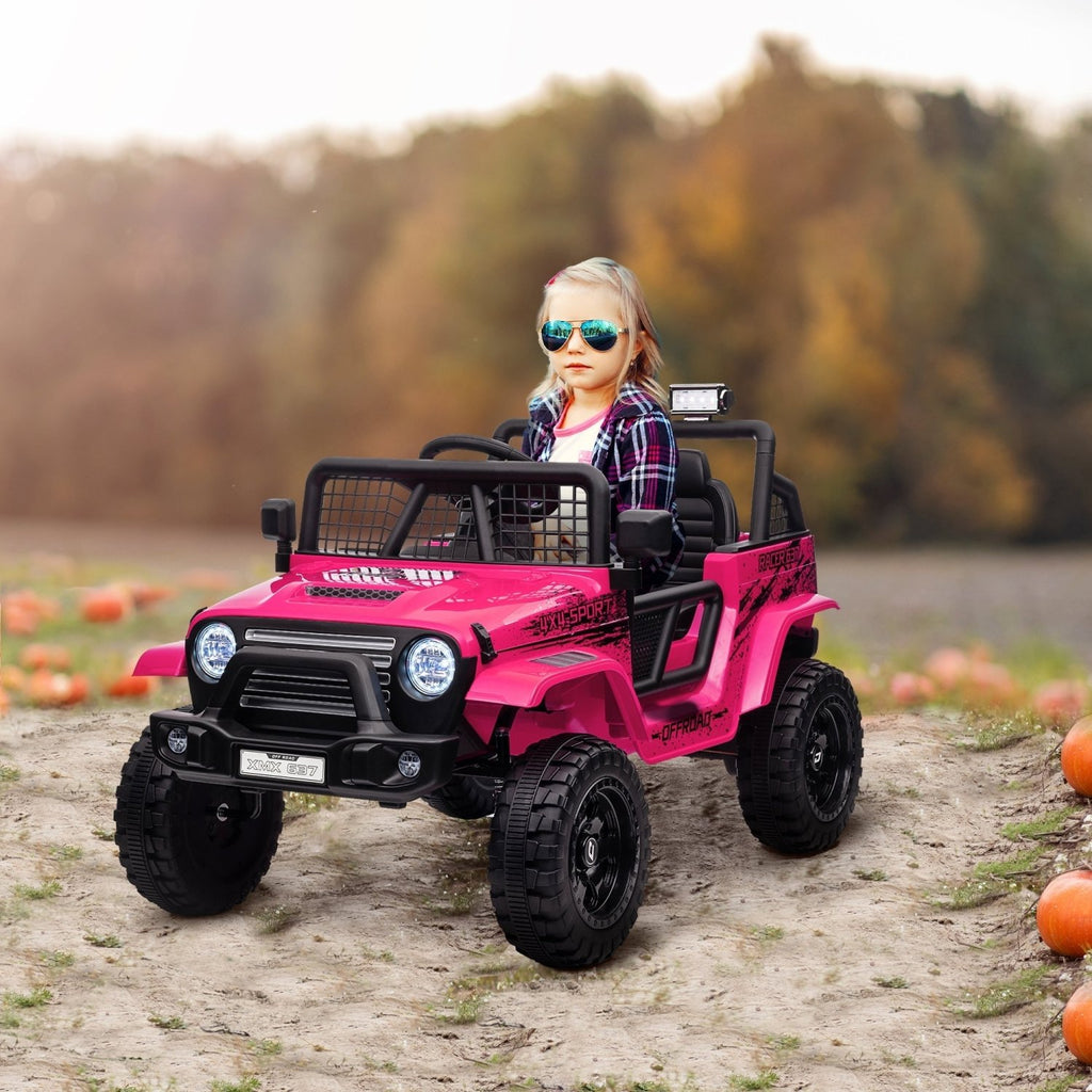 AIYAPLAY 12V Battery Powered Kids Ride-On Car, Electric Truck w/ Spring Suspension, Remote, Music, Horn, Lights, Pink - SGP Garden Ltd