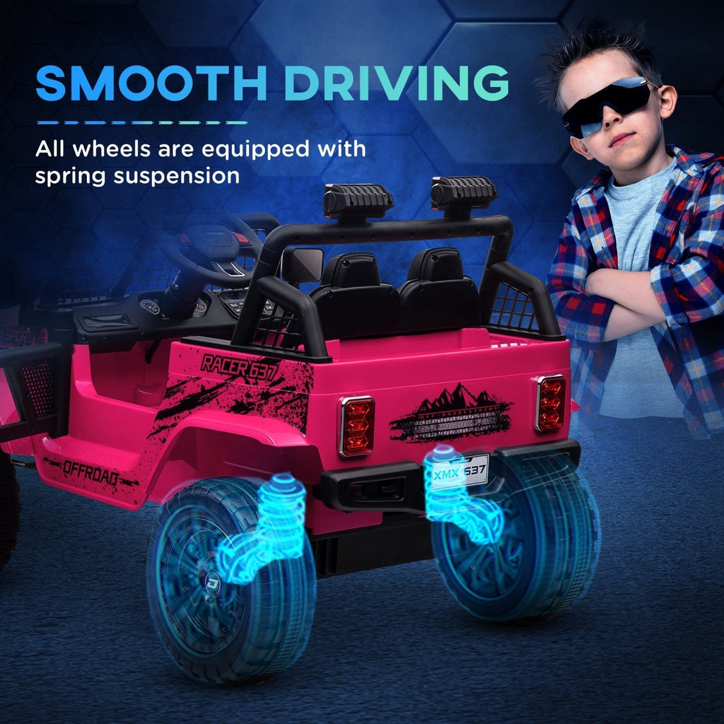 AIYAPLAY 12V Battery Powered Kids Ride-On Car, Electric Truck w/ Spring Suspension, Remote, Music, Horn, Lights, Pink - SGP Garden Ltd