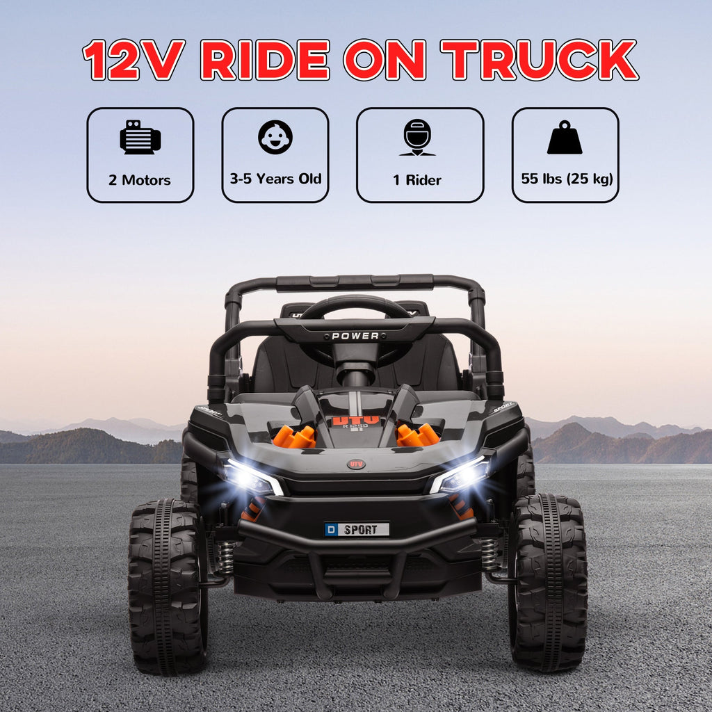 AIYAPLAY 12V Battery Powered Ride on Truck w/ Remote, Four Suspension Wheels, Horn, Lights, Music, USB, for Ages 3-5 Years, Black - SGP Garden Ltd