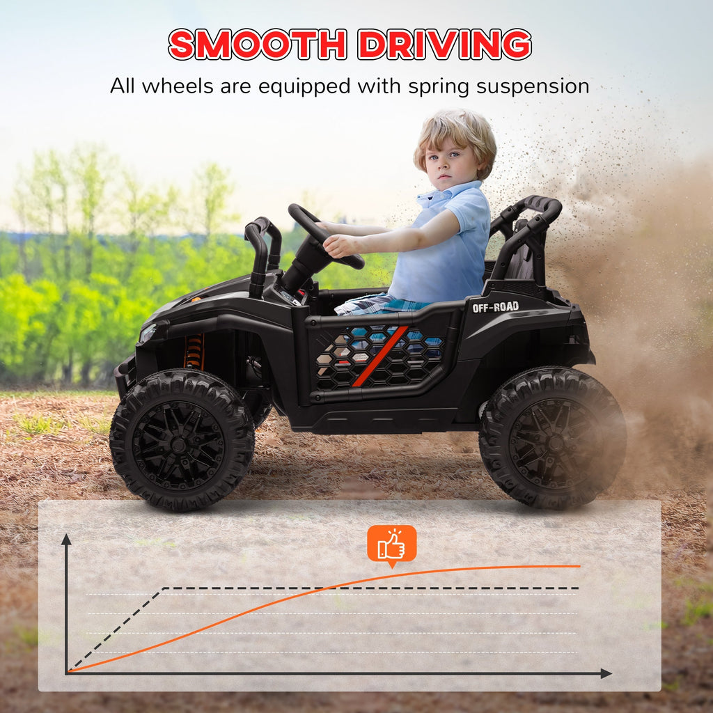 AIYAPLAY 12V Battery Powered Ride on Truck w/ Remote, Four Suspension Wheels, Horn, Lights, Music, USB, for Ages 3-5 Years, Black - SGP Garden Ltd