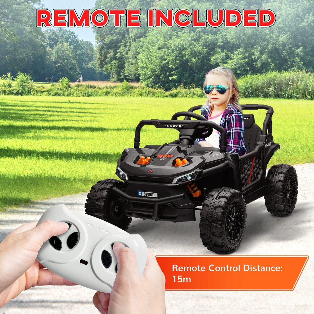 AIYAPLAY 12V Battery Powered Ride on Truck w/ Remote, Four Suspension Wheels, Horn, Lights, Music, USB, for Ages 3-5 Years, Black - SGP Garden Ltd