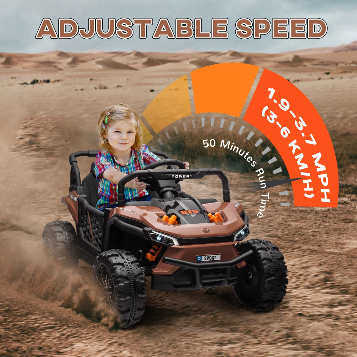 AIYAPLAY 12V Battery Powered Ride on Truck w/ Remote, Four Suspension Wheels, Horn, Lights, Music, USB, for Ages 3-5 Years, Brown - SGP Garden Ltd
