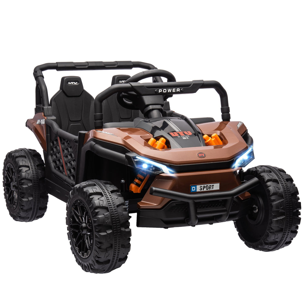 AIYAPLAY 12V Battery Powered Ride on Truck w/ Remote, Four Suspension Wheels, Horn, Lights, Music, USB, for Ages 3-5 Years, Brown - SGP Garden Ltd